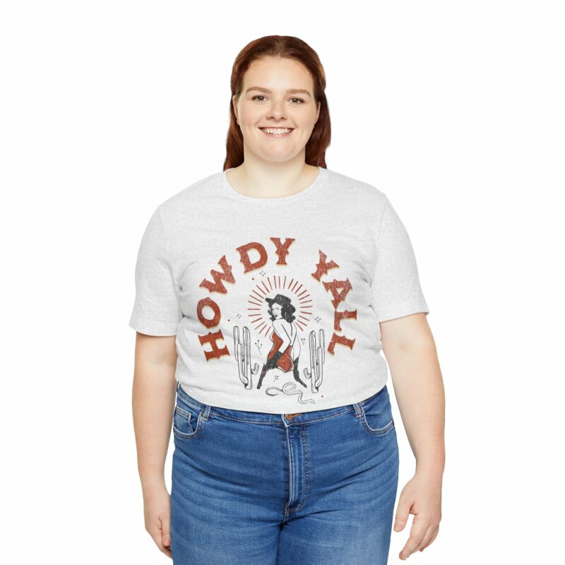Howdy Yall Bohemian Cowgirl Design Unisex Jersey T-Shirt. Cowgirl Western Boho Bella and Canvas T-shirt Gift Idea. - Image 44
