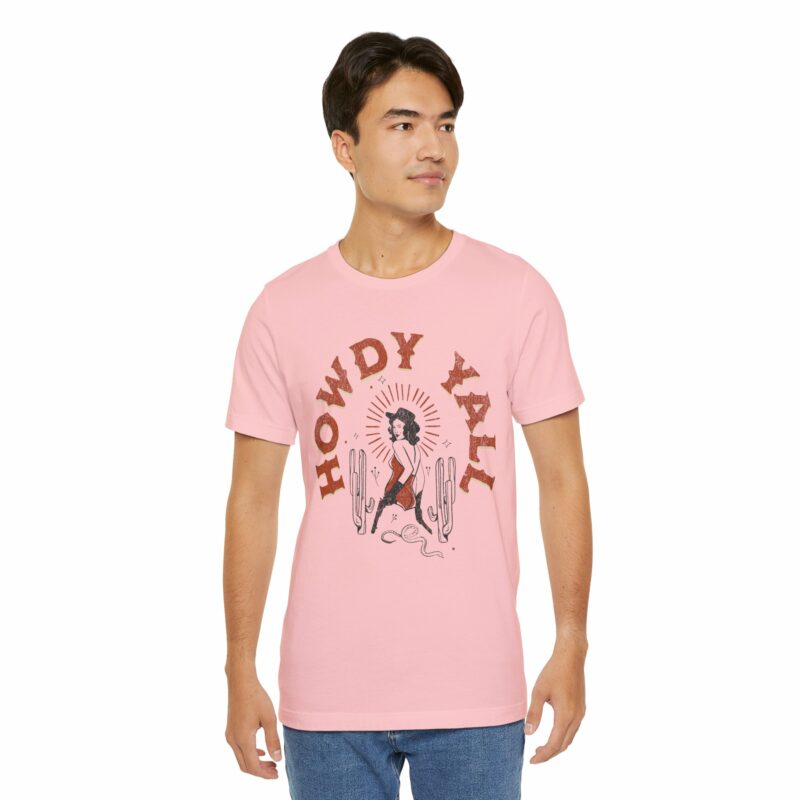 Howdy Yall Bohemian Cowgirl Design Unisex Jersey T-Shirt. Cowgirl Western Boho Bella and Canvas T-shirt Gift Idea. - Image 165