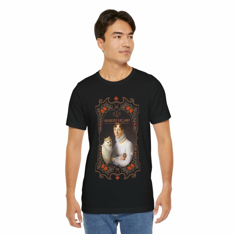 Childless Cat Lady inspired by Marguerite Gérard A Lady with her Cat Painting Unisex Jersey T-shirt - Image 49