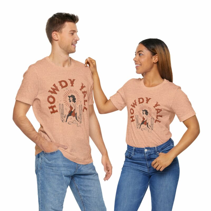 Howdy Yall Bohemian Cowgirl Design Unisex Jersey T-Shirt. Cowgirl Western Boho Bella and Canvas T-shirt Gift Idea. - Image 112