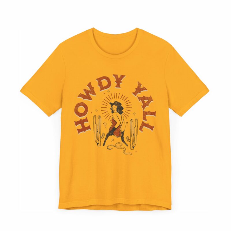 Howdy Yall Bohemian Cowgirl Design Unisex Jersey T-Shirt. Cowgirl Western Boho Bella and Canvas T-shirt Gift Idea. - Image 119