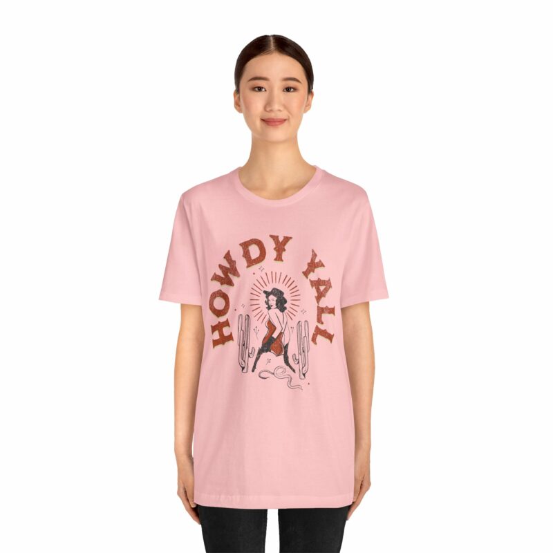 Howdy Yall Bohemian Cowgirl Design Unisex Jersey T-Shirt. Cowgirl Western Boho Bella and Canvas T-shirt Gift Idea. - Image 156