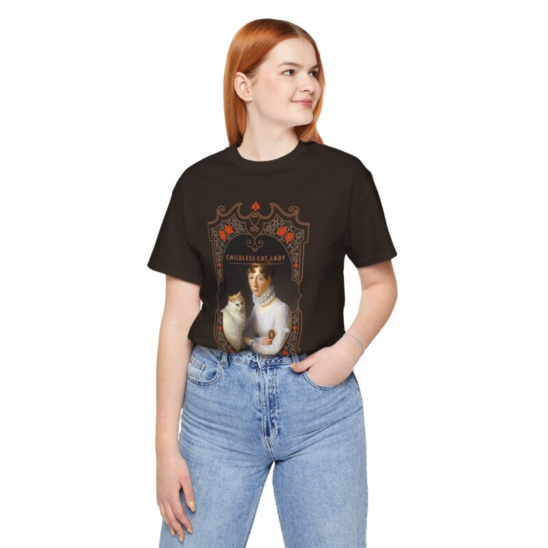 Childless Cat Lady inspired by Marguerite Gérard A Lady with her Cat Painting Unisex Jersey T-shirt - Image 18