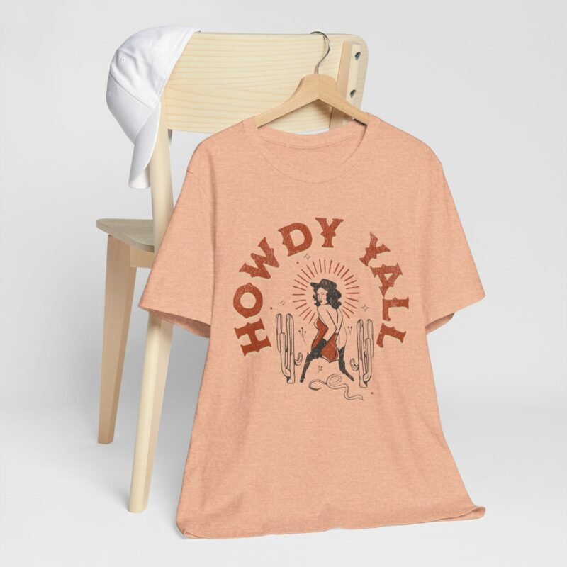 Howdy Yall Bohemian Cowgirl Design Unisex Jersey T-Shirt. Cowgirl Western Boho Bella and Canvas T-shirt Gift Idea. - Image 95