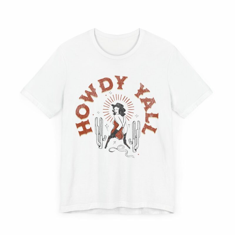 Howdy Yall Bohemian Cowgirl Design Unisex Jersey T-Shirt. Cowgirl Western Boho Bella and Canvas T-shirt Gift Idea. - Image 3