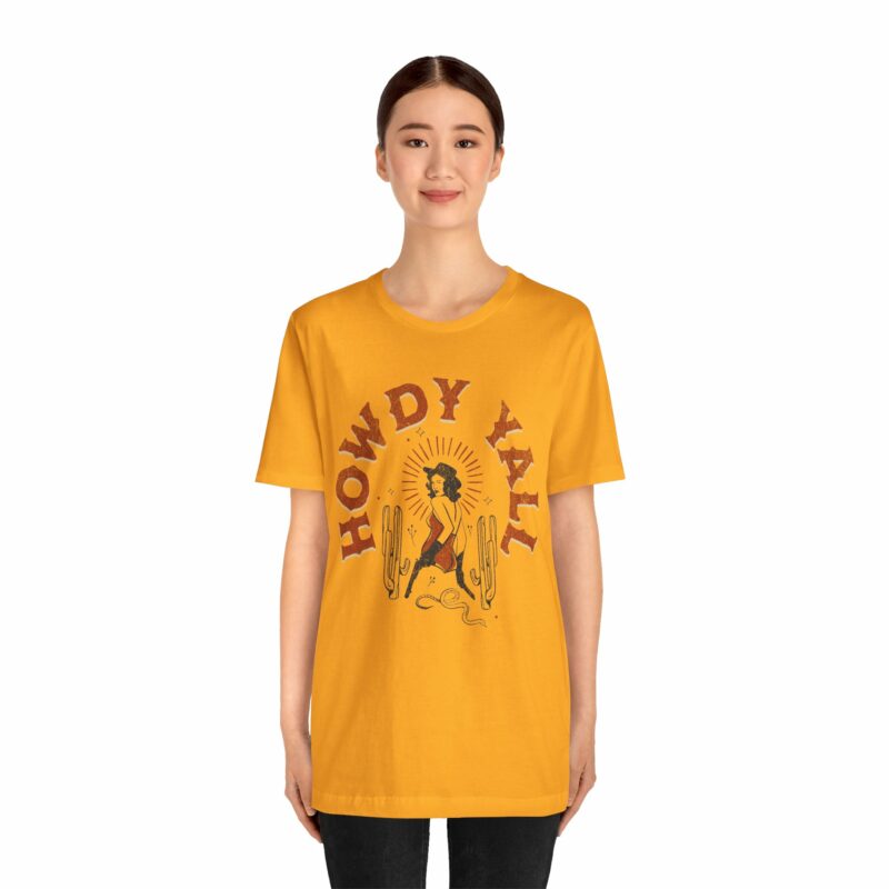 Howdy Yall Bohemian Cowgirl Design Unisex Jersey T-Shirt. Cowgirl Western Boho Bella and Canvas T-shirt Gift Idea. - Image 127