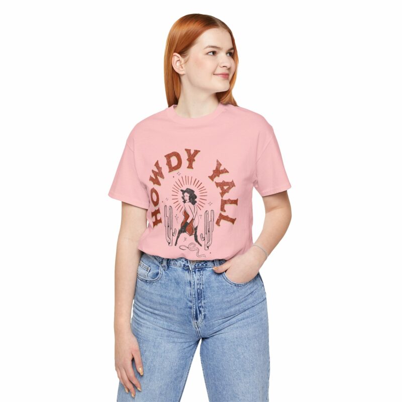 Howdy Yall Bohemian Cowgirl Design Unisex Jersey T-Shirt. Cowgirl Western Boho Bella and Canvas T-shirt Gift Idea. - Image 163