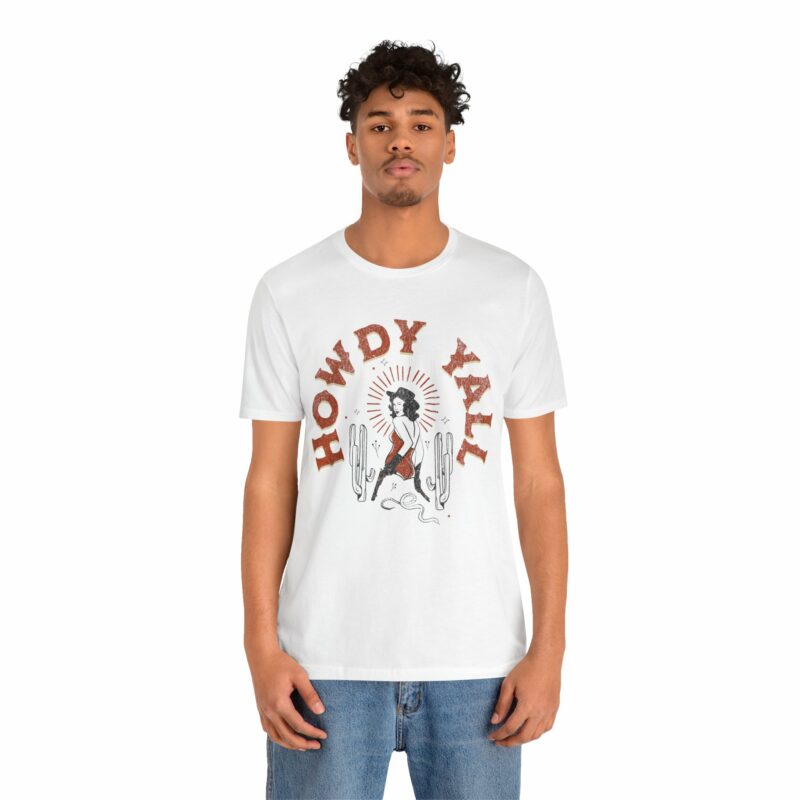 Howdy Yall Bohemian Cowgirl Design Unisex Jersey T-Shirt. Cowgirl Western Boho Bella and Canvas T-shirt Gift Idea. - Image 12