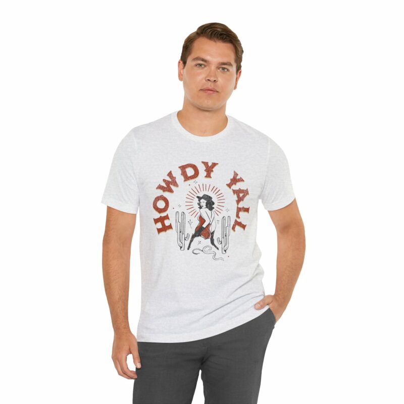 Howdy Yall Bohemian Cowgirl Design Unisex Jersey T-Shirt. Cowgirl Western Boho Bella and Canvas T-shirt Gift Idea. - Image 43