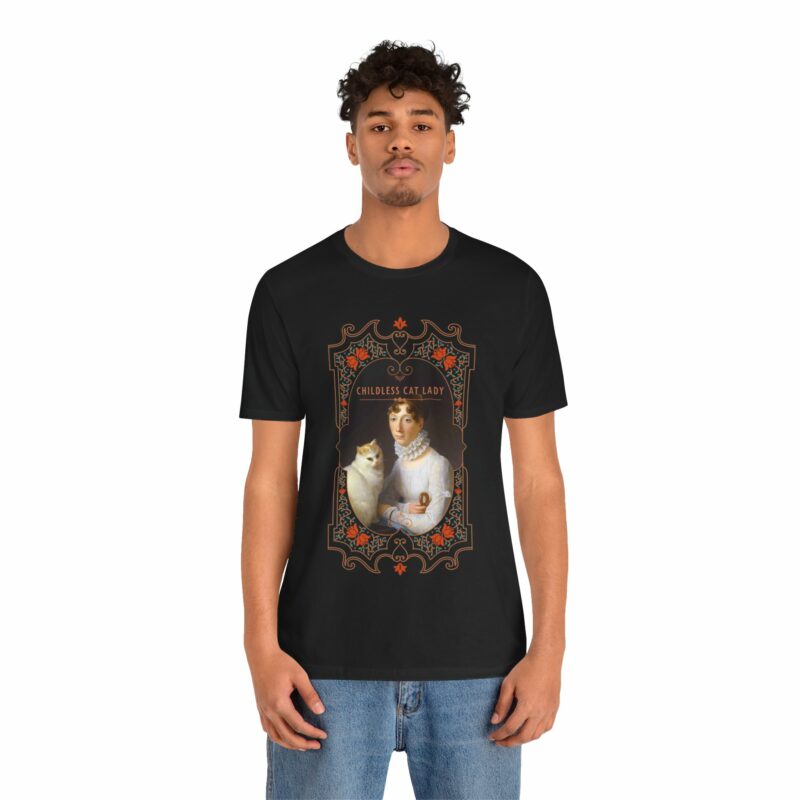Childless Cat Lady inspired by Marguerite Gérard A Lady with her Cat Painting Unisex Jersey T-shirt - Image 41