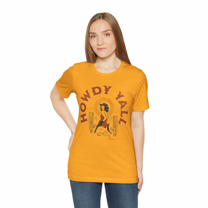 Howdy Yall Bohemian Cowgirl Design Unisex Jersey T-Shirt. Cowgirl Western Boho Bella and Canvas T-shirt Gift Idea. - Image 129