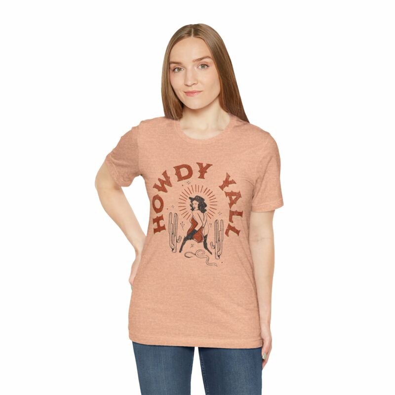 Howdy Yall Bohemian Cowgirl Design Unisex Jersey T-Shirt. Cowgirl Western Boho Bella and Canvas T-shirt Gift Idea. - Image 100