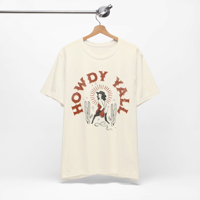 Howdy Yall Bohemian Cowgirl Design Unisex Jersey T-Shirt. Cowgirl Western Boho Bella and Canvas T-shirt Gift Idea. - Image 65