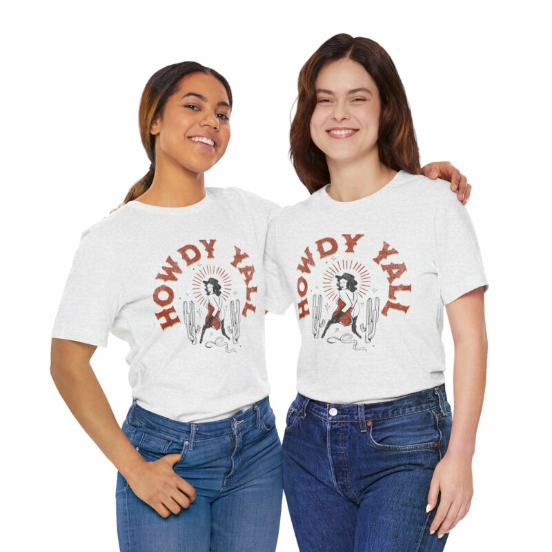 Howdy Yall Bohemian Cowgirl Design Unisex Jersey T-Shirt. Cowgirl Western Boho Bella and Canvas T-shirt Gift Idea. - Image 56