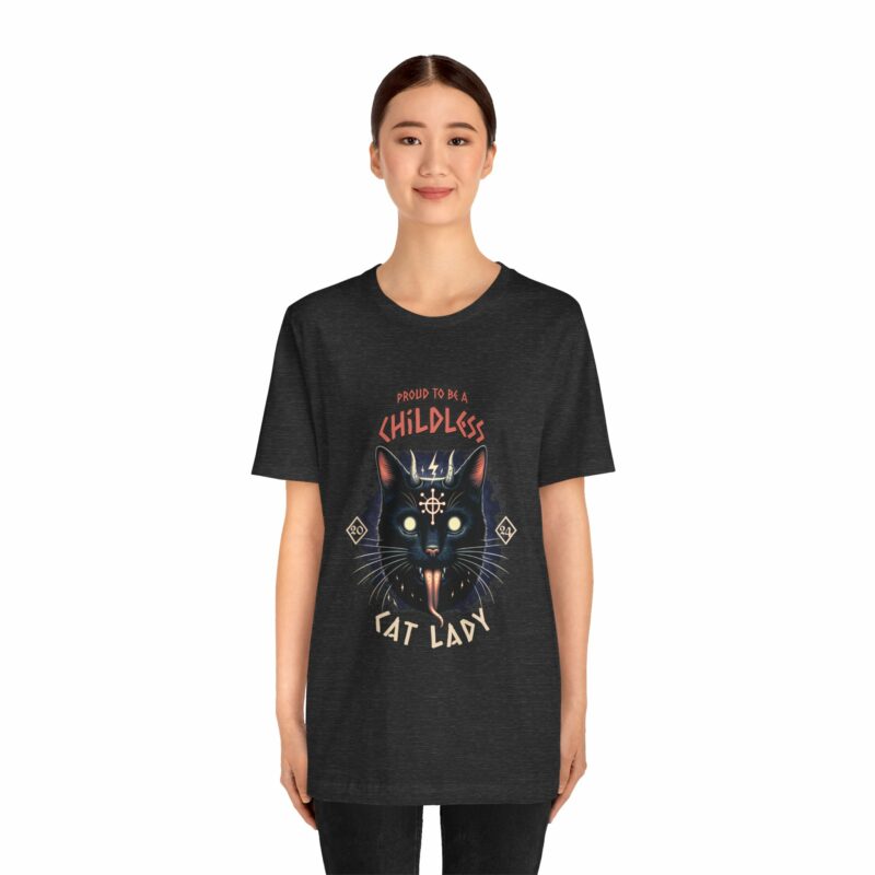 Hardcore Cat : Proud To Be A Childless Cat Lady Unisex Bella and Canvas T-Shirt. Harris 2024 Tee - Image 69