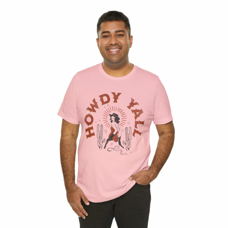 Howdy Yall Bohemian Cowgirl Design Unisex Jersey T-Shirt. Cowgirl Western Boho Bella and Canvas T-shirt Gift Idea. - Image 161