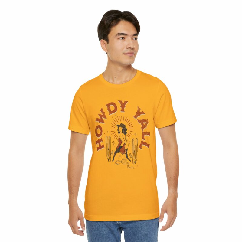 Howdy Yall Bohemian Cowgirl Design Unisex Jersey T-Shirt. Cowgirl Western Boho Bella and Canvas T-shirt Gift Idea. - Image 136
