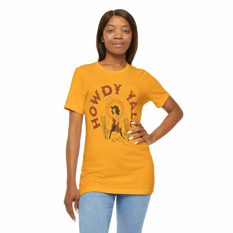 Howdy Yall Bohemian Cowgirl Design Unisex Jersey T-Shirt. Cowgirl Western Boho Bella and Canvas T-shirt Gift Idea. - Image 138
