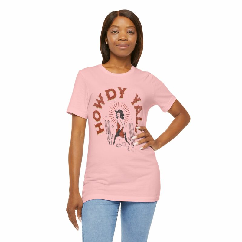 Howdy Yall Bohemian Cowgirl Design Unisex Jersey T-Shirt. Cowgirl Western Boho Bella and Canvas T-shirt Gift Idea. - Image 167