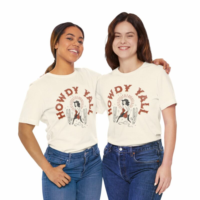 Howdy Yall Bohemian Cowgirl Design Unisex Jersey T-Shirt. Cowgirl Western Boho Bella and Canvas T-shirt Gift Idea. - Image 85