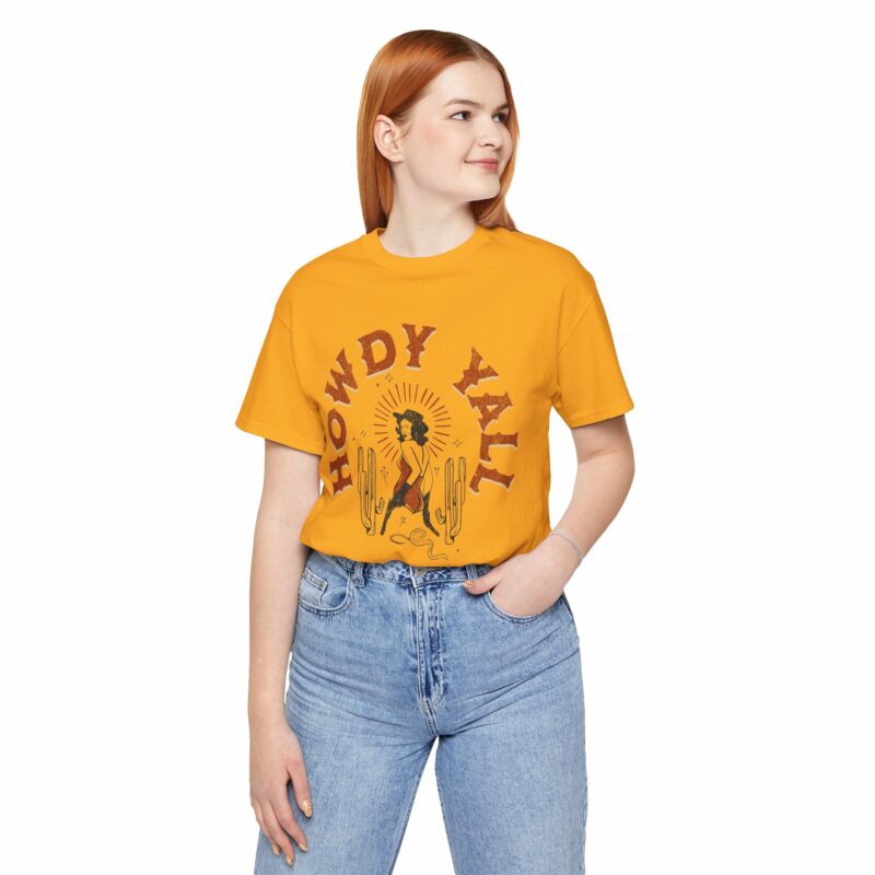 Howdy Yall Bohemian Cowgirl Design Unisex Jersey T-Shirt. Cowgirl Western Boho Bella and Canvas T-shirt Gift Idea. - Image 134
