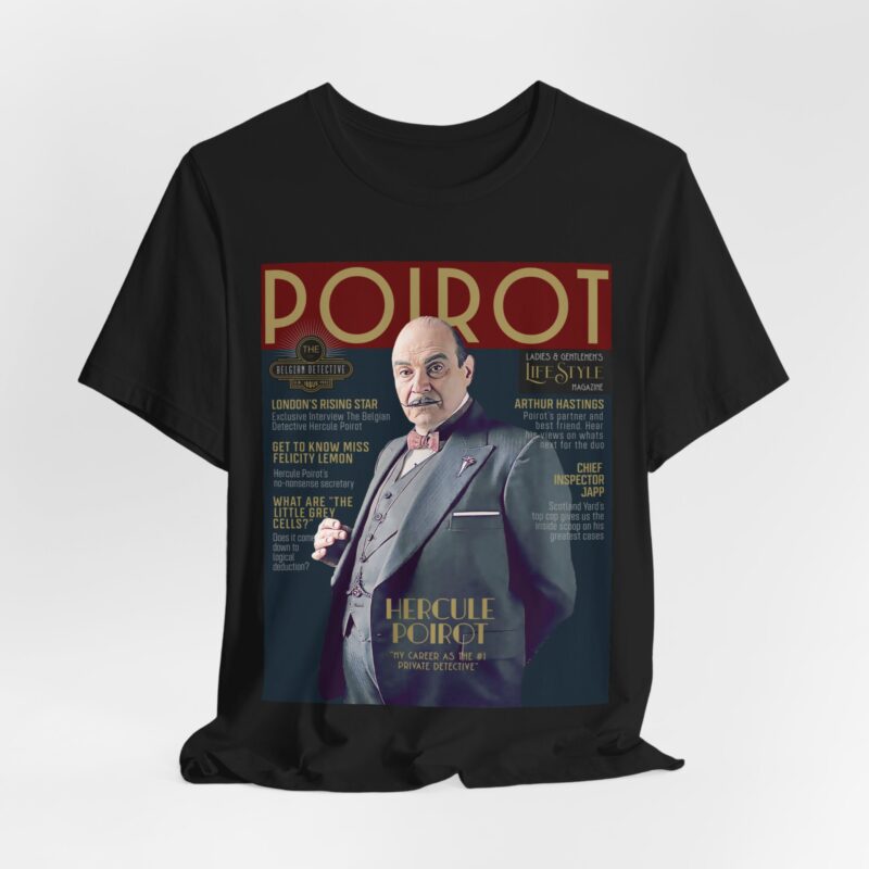 Hercule Poirot Art Deco Magazine Style Unisex T-Shirt. Poirot Bella and Canvas T-Shirt Gift Idea. The Belgian Detective Tee. - Image 2