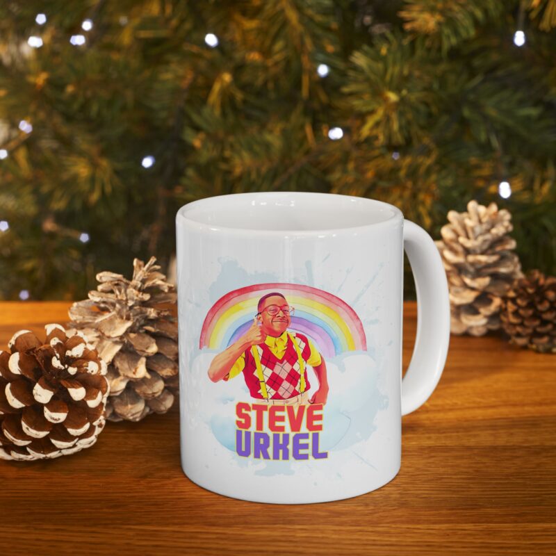 Rainbow Steve Urkel Coffee Mug. Family Matters Urkel Thumbs Up Mug.