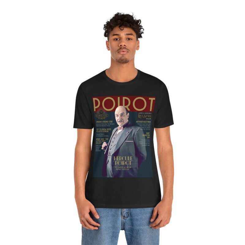 Hercule Poirot Art Deco Magazine Style Unisex T-Shirt. Poirot Bella and Canvas T-Shirt Gift Idea. The Belgian Detective Tee. - Image 3