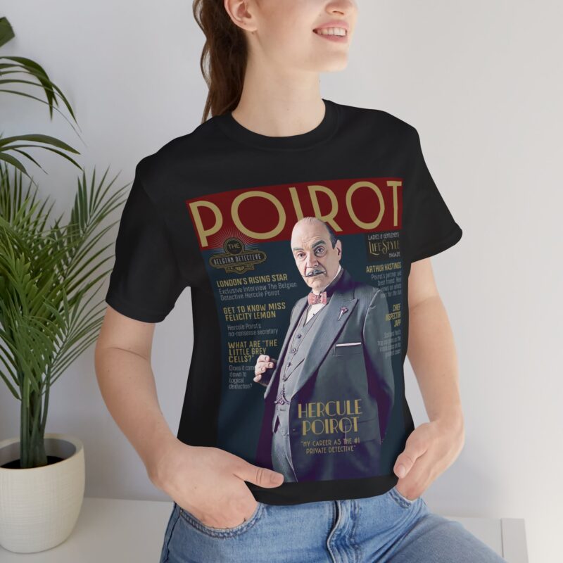 Hercule Poirot Art Deco Magazine Style Unisex T-Shirt. Poirot Bella and Canvas T-Shirt Gift Idea. The Belgian Detective Tee.