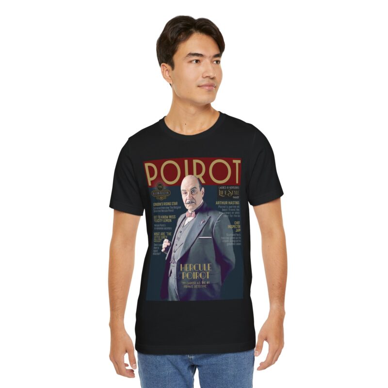 Hercule Poirot Art Deco Magazine Style Unisex T-Shirt. Poirot Bella and Canvas T-Shirt Gift Idea. The Belgian Detective Tee. - Image 7