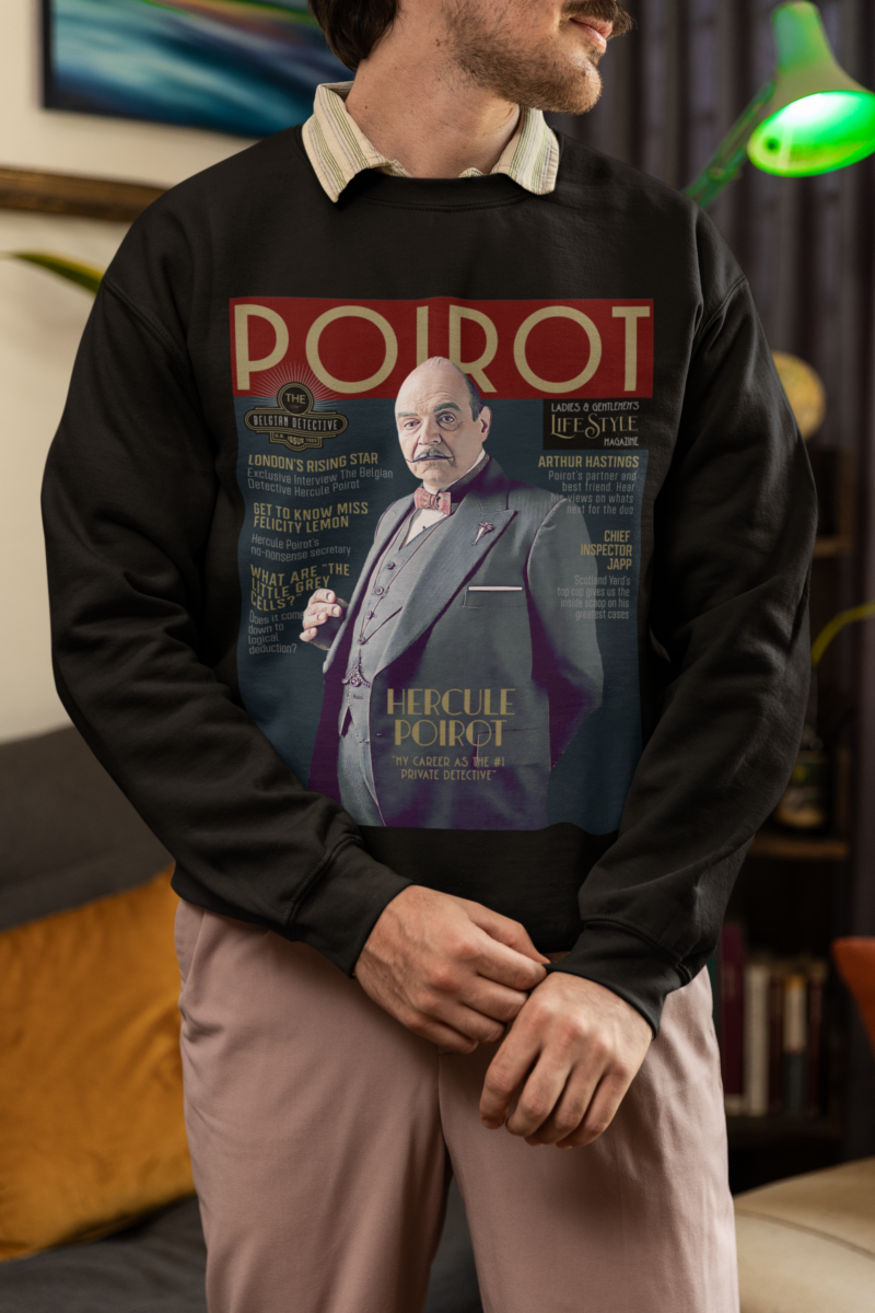 Hercule Poirot Magazine Cover Style Unisex Sweatshirt - Image 4