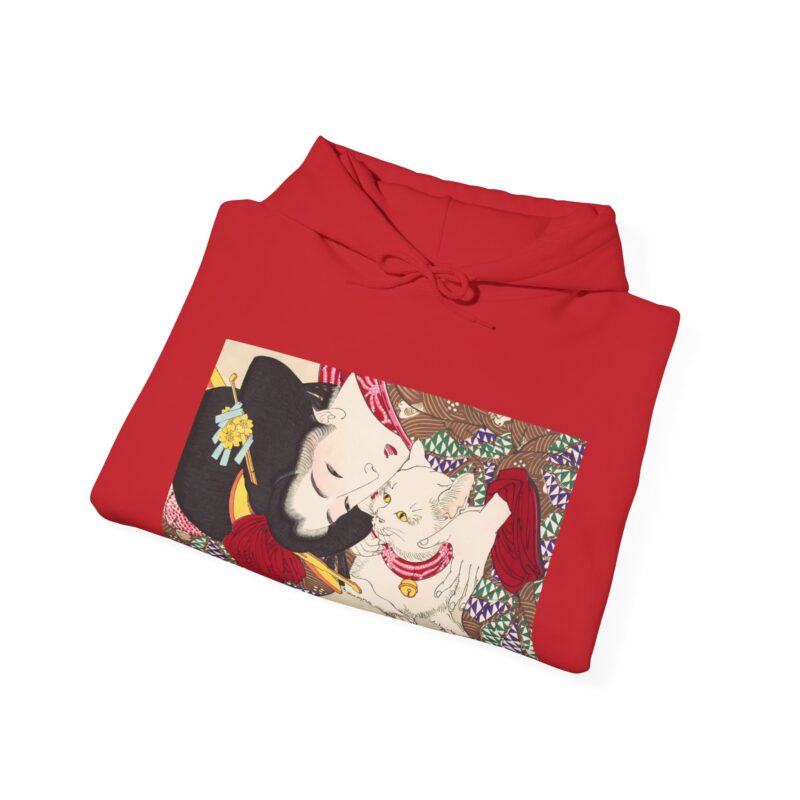 Japanese woman and cat art (1888), vintage illustration by Yoshitoshi Unisex Heavy Blend™ Hooded Sweatshirt - Image 4