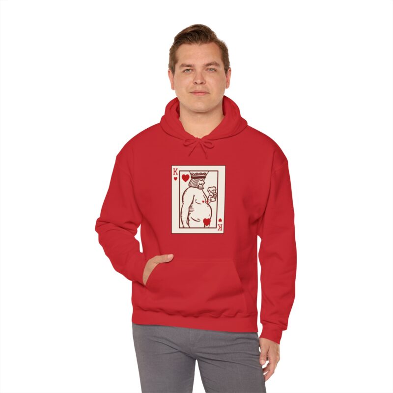 Funny Fat King of Hearts Drinking Beer Hoodie, Chubby King with a Beer Pullover Sweatshirt, Plus Size Unisex Hooded Jumper, Beer Lover Gift, - Image 4