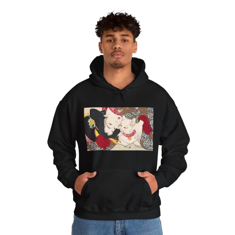 Japanese woman and cat art (1888), vintage illustration by Yoshitoshi Unisex Heavy Blend™ Hooded Sweatshirt - Image 33