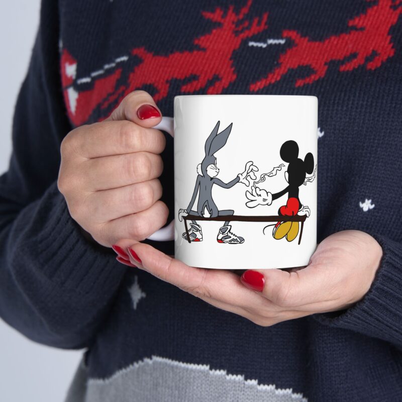 420 Bugs Bunny and Mickey Mouse sharing a blunt Ceramic Mug, (11oz, 15oz). Bugs and Mickey Smoking weed coffee mug. - Image 8