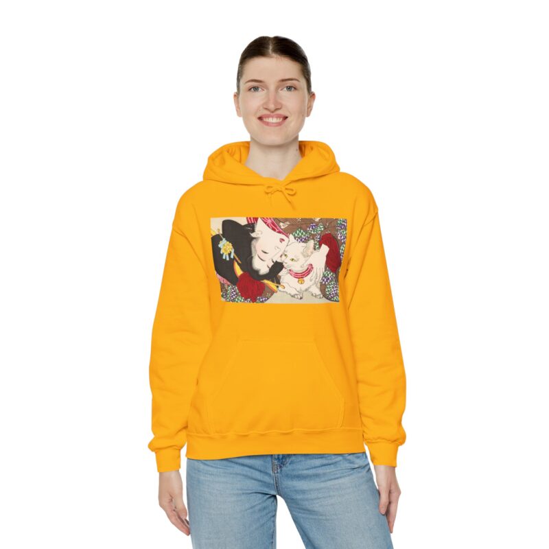Japanese woman and cat art (1888), vintage illustration by Yoshitoshi Unisex Heavy Blend™ Hooded Sweatshirt - Image 47