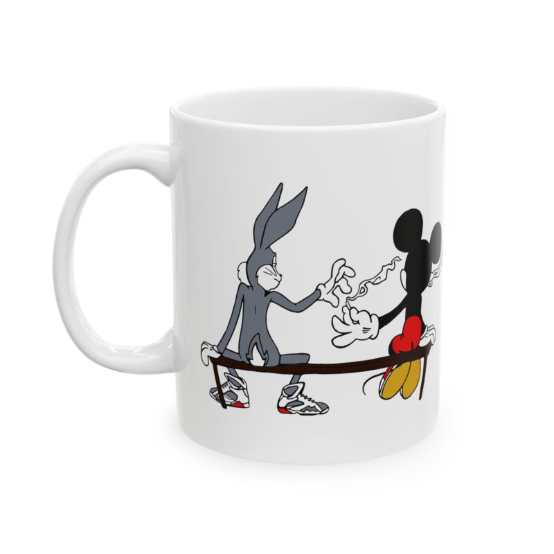 420 Bugs Bunny and Mickey Mouse sharing a blunt Ceramic Mug, (11oz, 15oz). Bugs and Mickey Smoking weed coffee mug. - Image 3