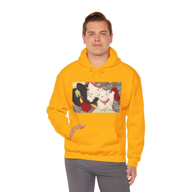 Japanese woman and cat art (1888), vintage illustration by Yoshitoshi Unisex Heavy Blend™ Hooded Sweatshirt - Image 48