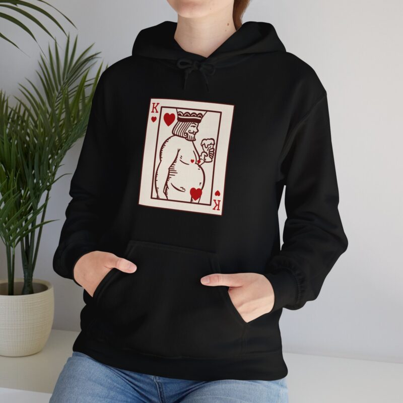 Funny Fat King of Hearts Drinking Beer Hoodie, Chubby King with a Beer Pullover Sweatshirt, Plus Size Unisex Hooded Jumper, Beer Lover Gift, - Image 11