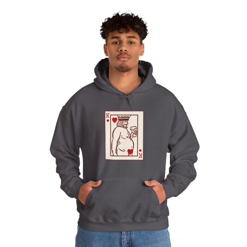 Funny Fat King of Hearts Drinking Beer Hoodie, Chubby King with a Beer Pullover Sweatshirt, Plus Size Unisex Hooded Jumper, Beer Lover Gift, - Image 12