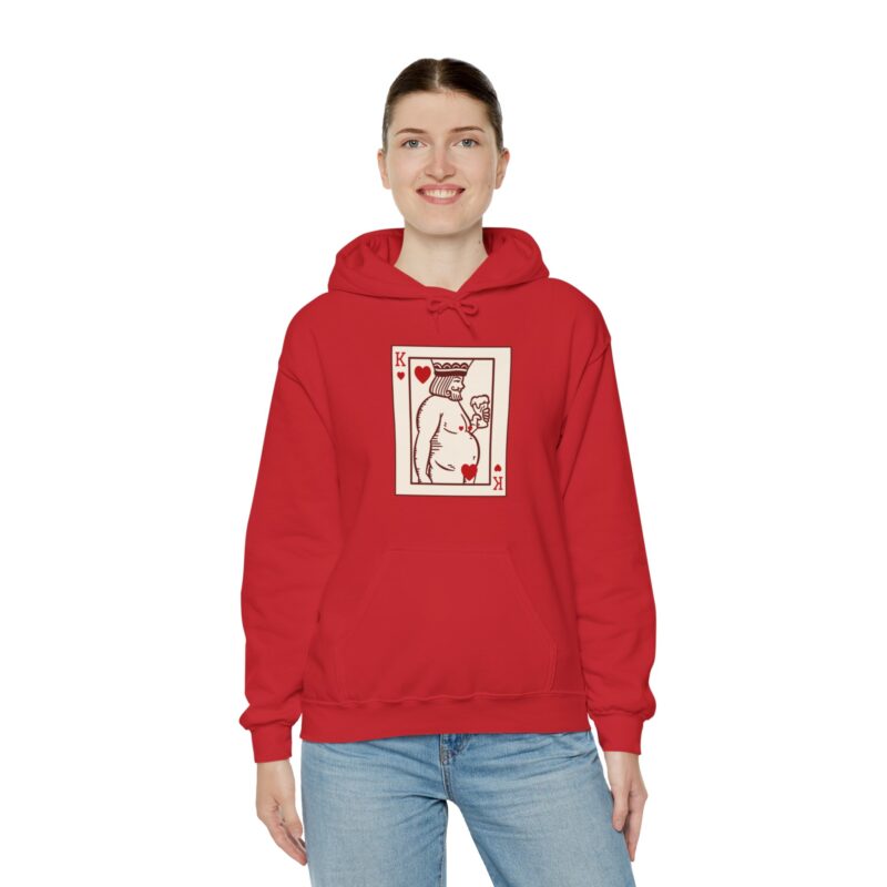 Funny Fat King of Hearts Drinking Beer Hoodie, Chubby King with a Beer Pullover Sweatshirt, Plus Size Unisex Hooded Jumper, Beer Lover Gift, - Image 3