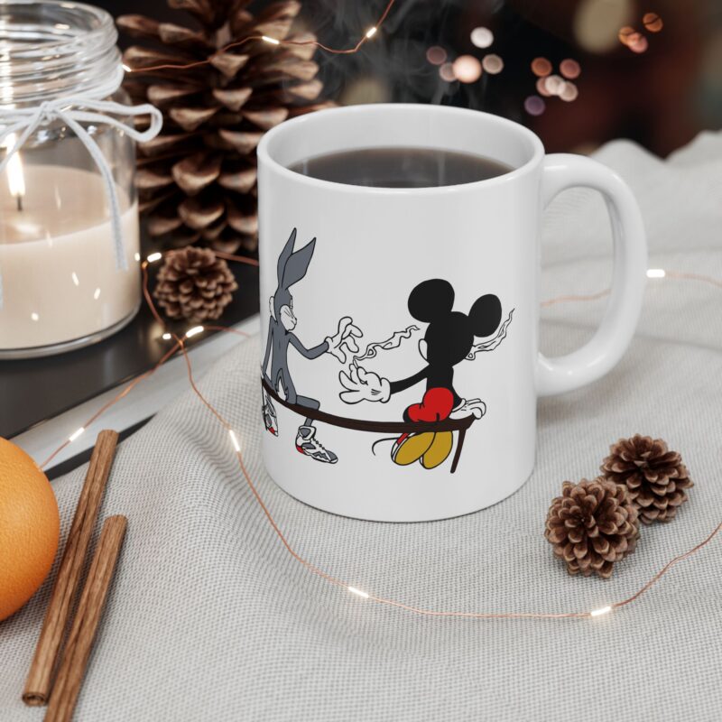 420 Bugs Bunny and Mickey Mouse sharing a blunt Ceramic Mug, (11oz, 15oz). Bugs and Mickey Smoking weed coffee mug. - Image 4