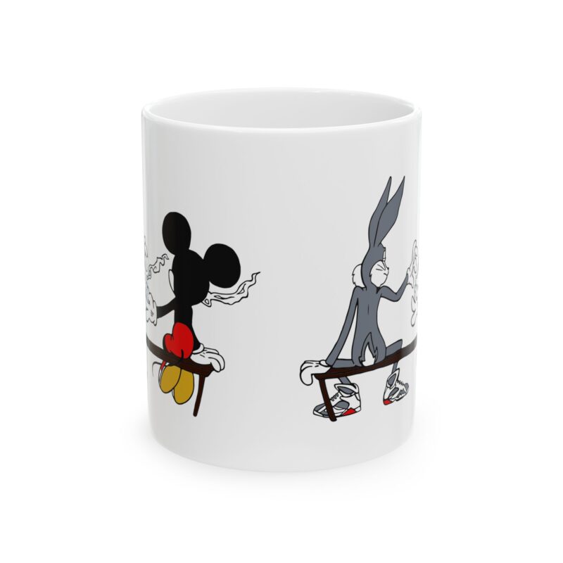 420 Bugs Bunny and Mickey Mouse sharing a blunt Ceramic Mug, (11oz, 15oz). Bugs and Mickey Smoking weed coffee mug.