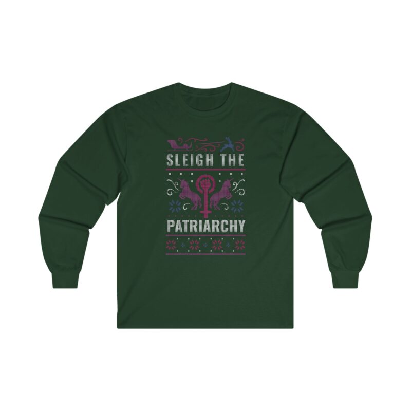 Christmas Ugly Sweater Long Sleeve Unisex, Sleigh The Patriarchy Long Sleeve Shirt, Holiday Graphic Top, Feminist Christmas Apparel, - Image 5