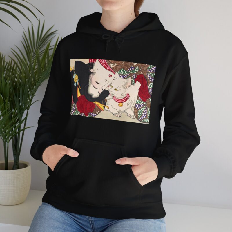 Japanese woman and cat art (1888), vintage illustration by Yoshitoshi Unisex Heavy Blend™ Hooded Sweatshirt - Image 39