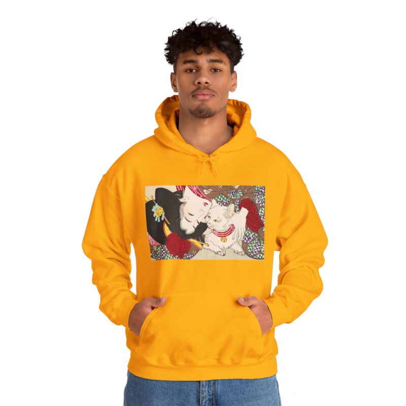 Japanese woman and cat art (1888), vintage illustration by Yoshitoshi Unisex Heavy Blend™ Hooded Sweatshirt - Image 46