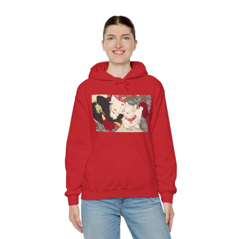 Japanese woman and cat art (1888), vintage illustration by Yoshitoshi Unisex Heavy Blend™ Hooded Sweatshirt - Image 8