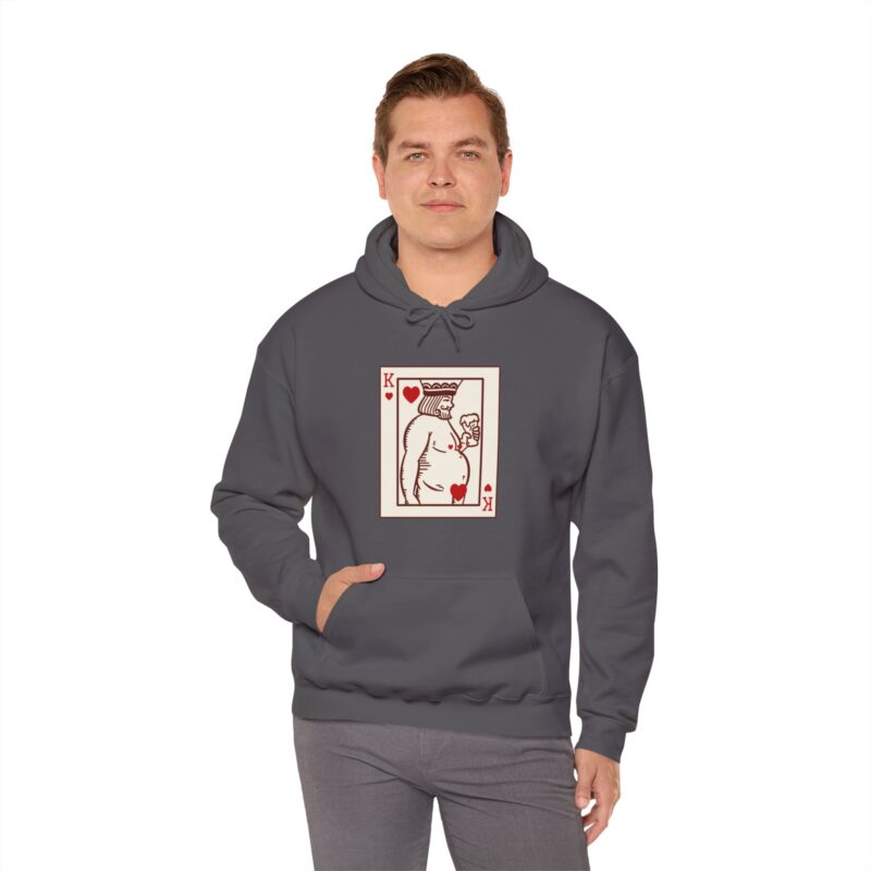 Funny Fat King of Hearts Drinking Beer Hoodie, Chubby King with a Beer Pullover Sweatshirt, Plus Size Unisex Hooded Jumper, Beer Lover Gift, - Image 13