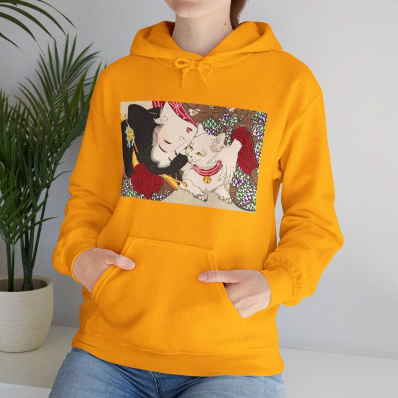 Japanese woman and cat art (1888), vintage illustration by Yoshitoshi Unisex Heavy Blend™ Hooded Sweatshirt - Image 52
