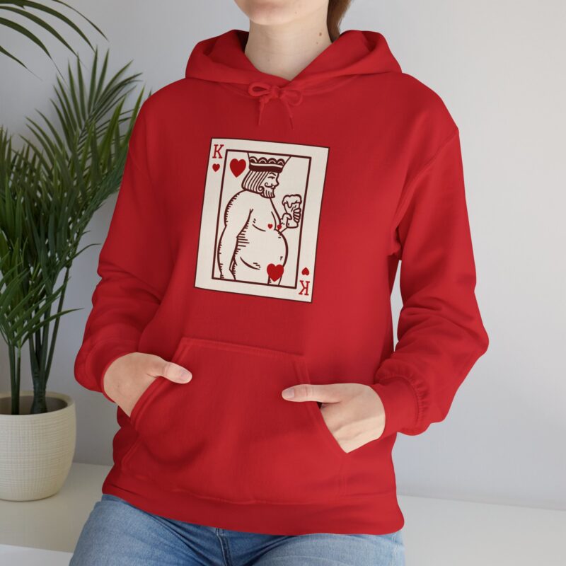 Funny Fat King of Hearts Drinking Beer Hoodie, Chubby King with a Beer Pullover Sweatshirt, Plus Size Unisex Hooded Jumper, Beer Lover Gift, - Image 5